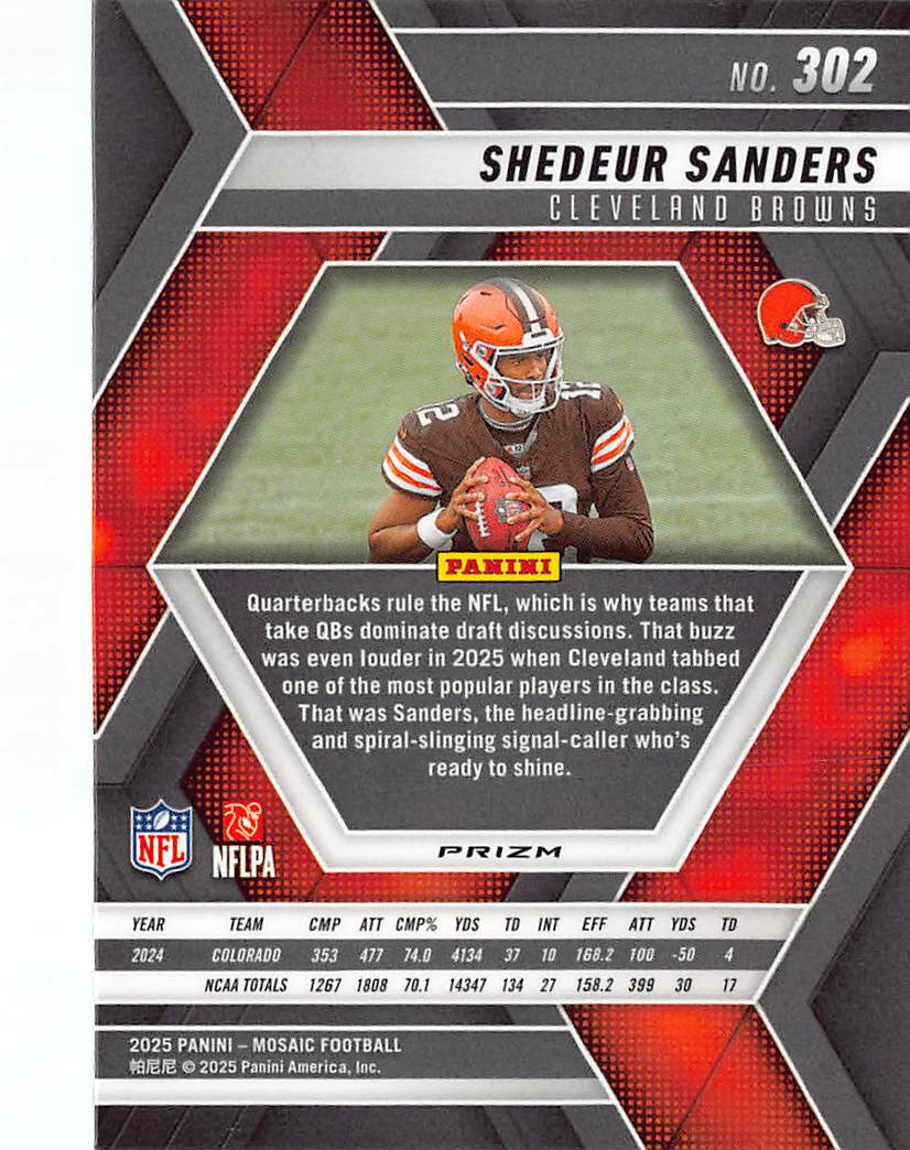 2025 Panini Mosaic Shedeur Sanders Blue Scope Rookie RC #302 Cleveland Browns