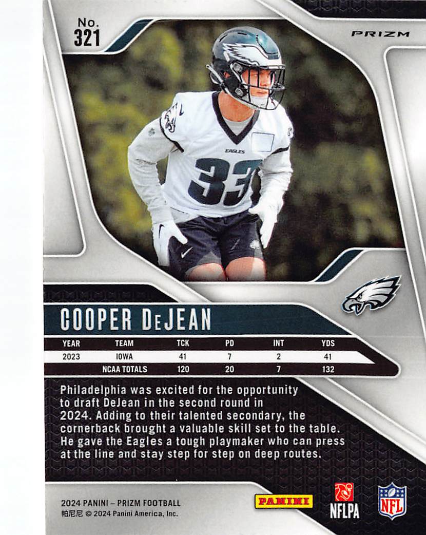 2024 Panini Prizm Football Cooper DeJean Orange Laser Rookie RC #321 Eagles