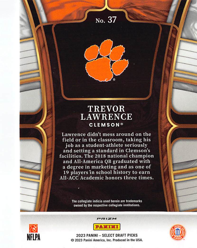 2023 Panini Select Draft Picks Prizm Trevor Lawrence Hyper #37 Clemson Tigers