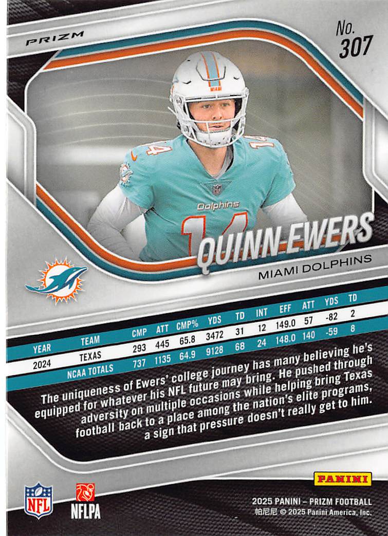2025 Panini Prizm Quinn Ewers White Disco Rookie RC #307 Miami Dolphins