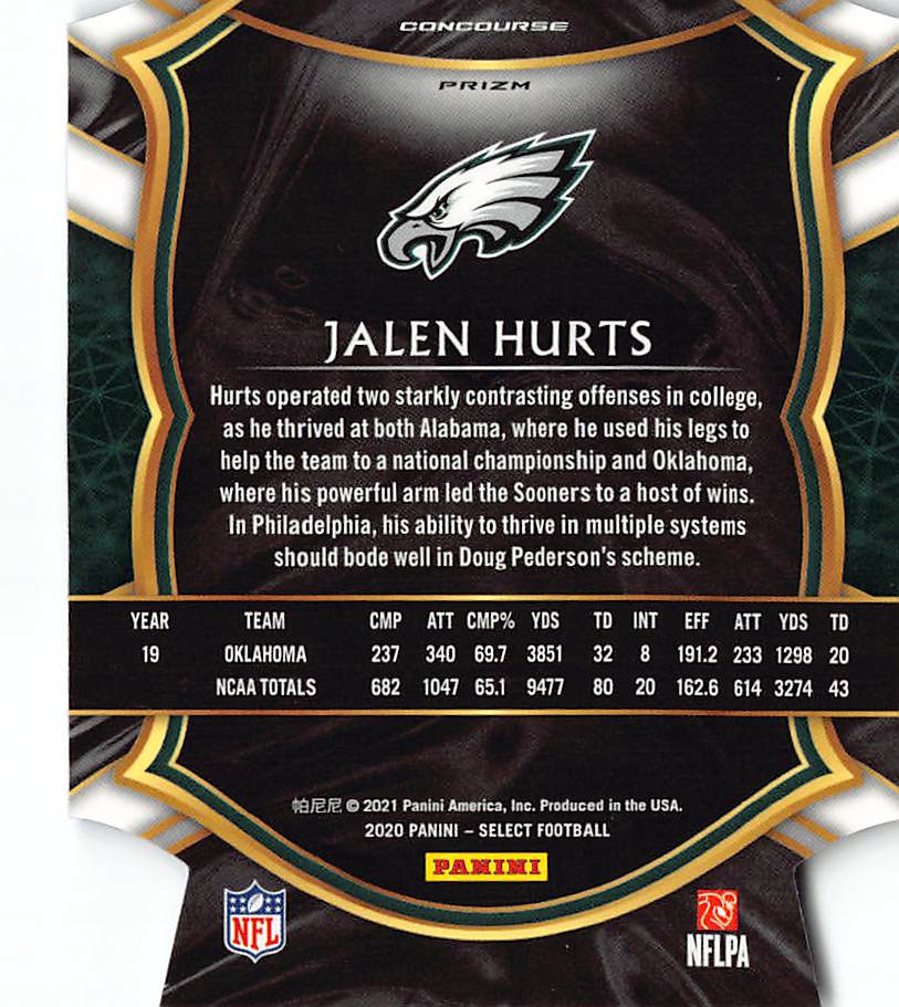 2021 Panini Select Jalen Hurts Checkerboard Die-Cut Rookie RC Eagles