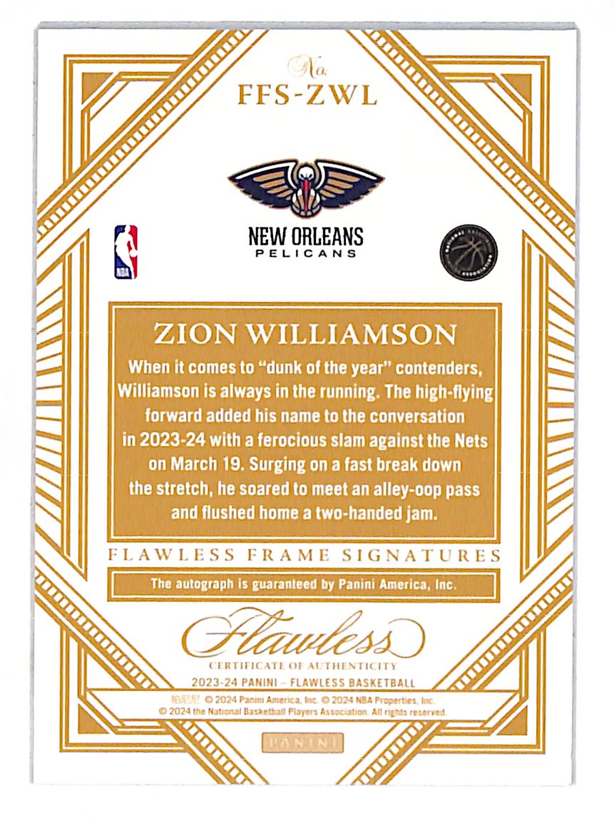 2023-24 Panini Flawless Zion Williamson Autograph /25 #FFS-ZWL Pelicans