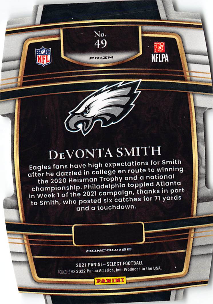 2022 Panini Select DeVonta Smith Die-Cut Rookie RC #49 Philadelphia Eagles