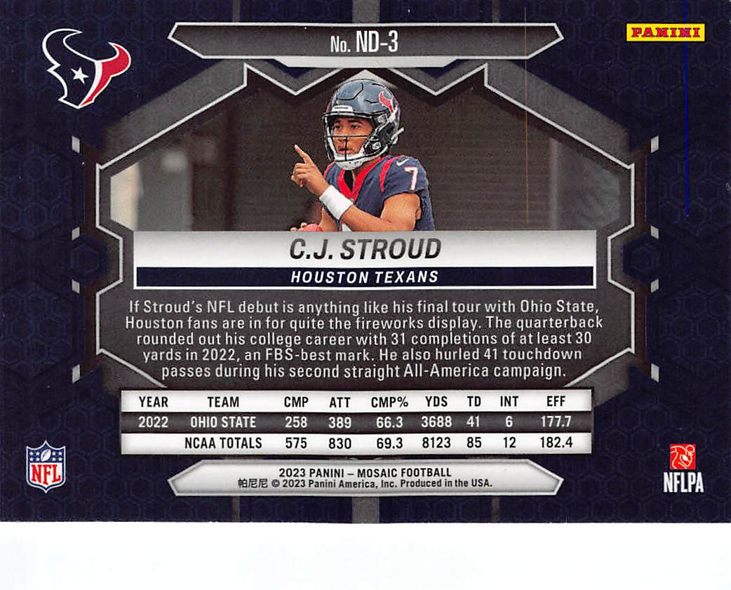 2023 Panini Mosaic C.J. Stroud Rookie RC #ND-3 Houston Texans