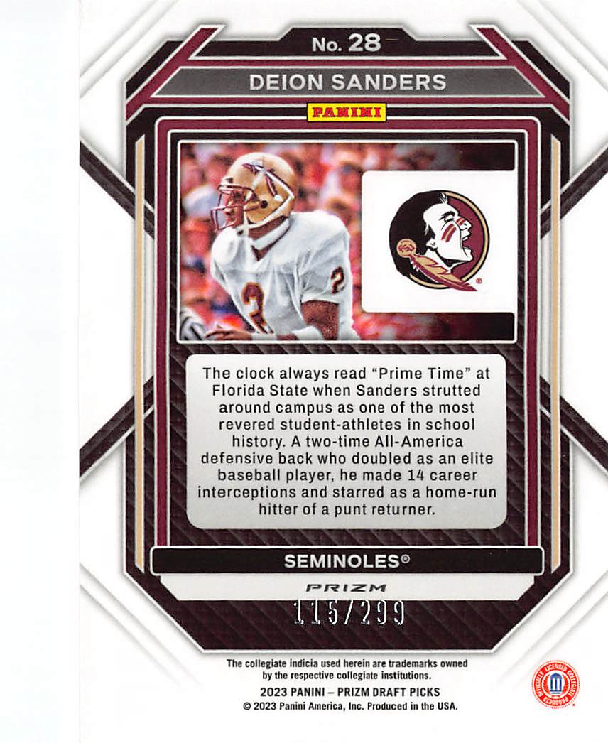 2023 Panini Prizm Draft Picks Deion Sanders Red /299 #28 Florida State Seminoles