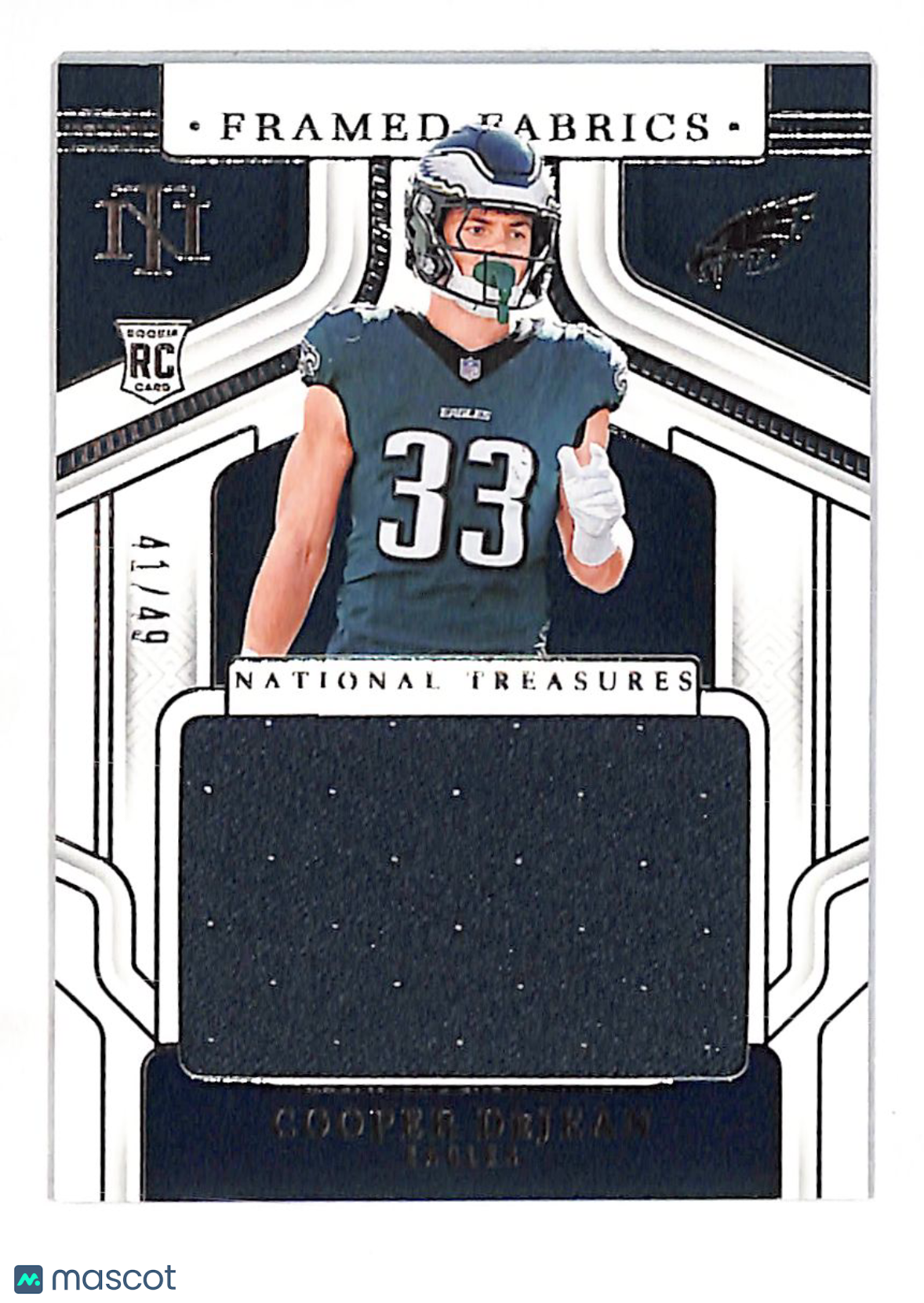 2025 Panini National Treasures Cooper DeJean Fabrics Patch /49 Rookie RC #FF-CDN