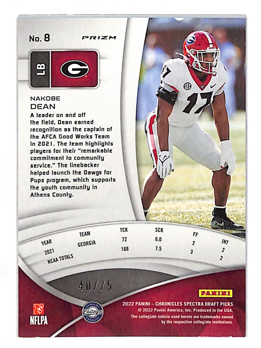 2022 Panini Chronicles Spectra Draft Picks Nakobe Dean Pink /75 Rookie RC #8