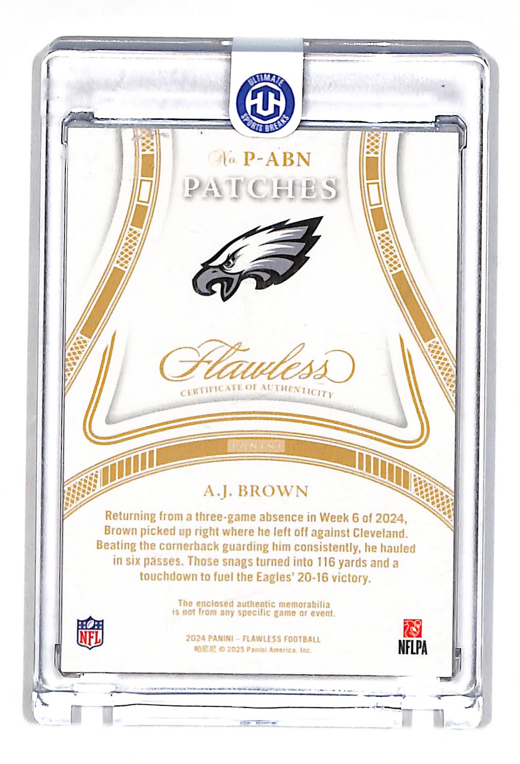 2025 Panini Flawless A.J. Brown Patch /20 Patch Memorabilia #P-ABN Eagles