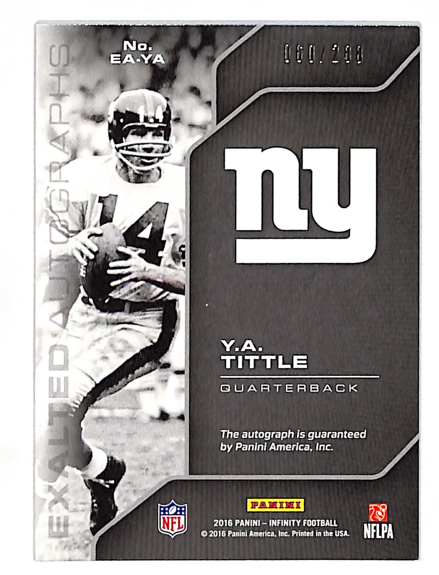 2016 Panini Infinity Y.A. Tittle Exalted Autograph /288 #EA-YA New York Giants