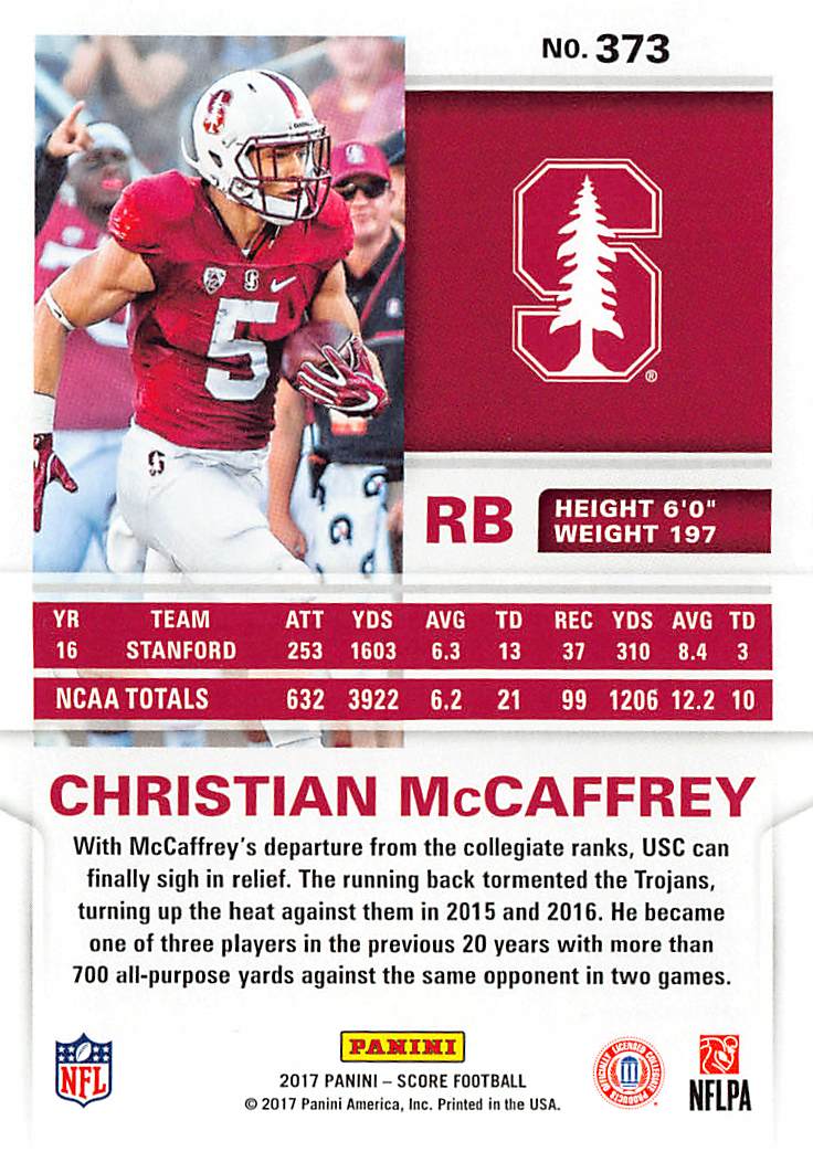 2017 Panini Score Football Christian McCaffrey Rookie RC #373 Stanford Cardinal