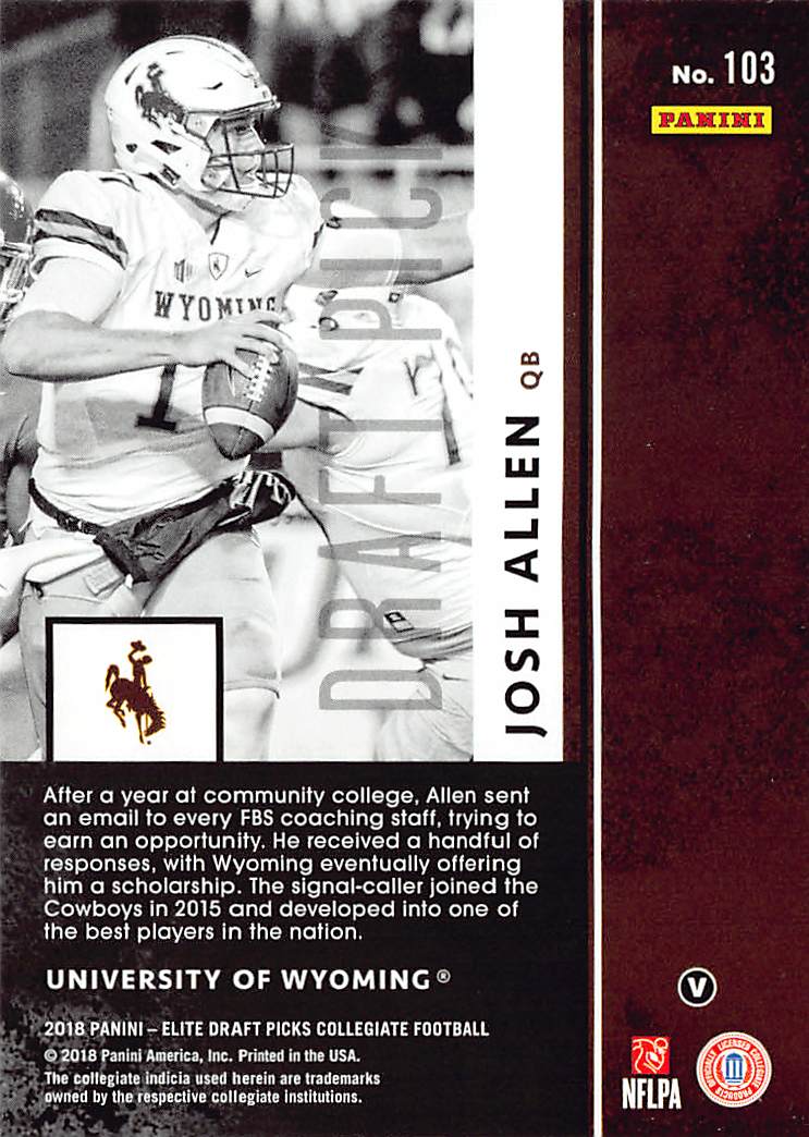 2018 Panini Elite Draft Picks Josh Allen Rookie RC #103 Wyoming Cowboys
