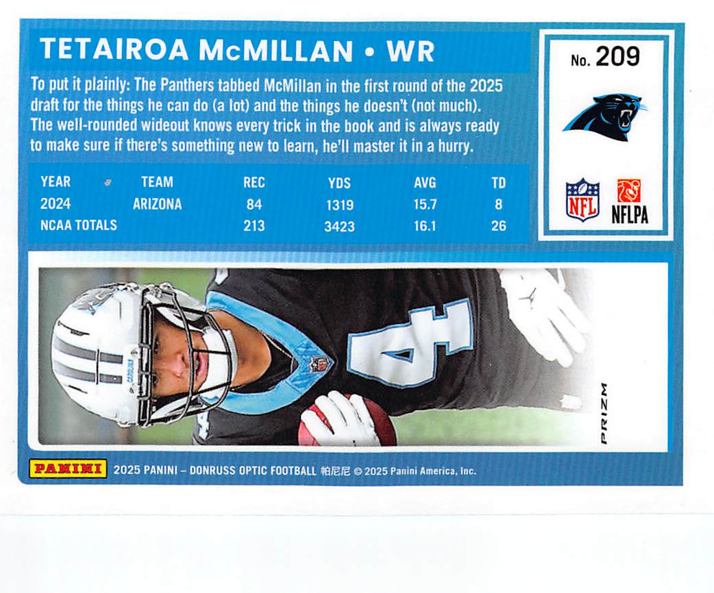 2025 Panini Donruss Optic Tetairoa McMillan Purple Shock Rookie #209 Panthers