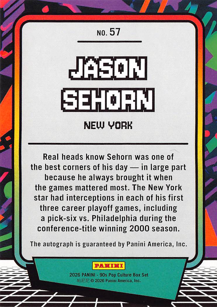 2026 Panini 90s Pop Culture Box Set Jason Sehorn Autograph #57 New York Giants