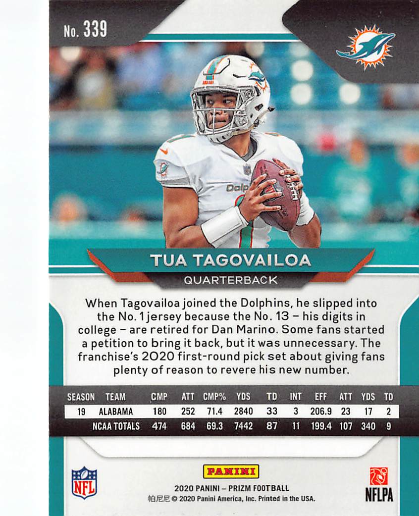 2020 Panini Prizm Football Tua Tagovailoa Rookie RC #339 Miami Dolphins