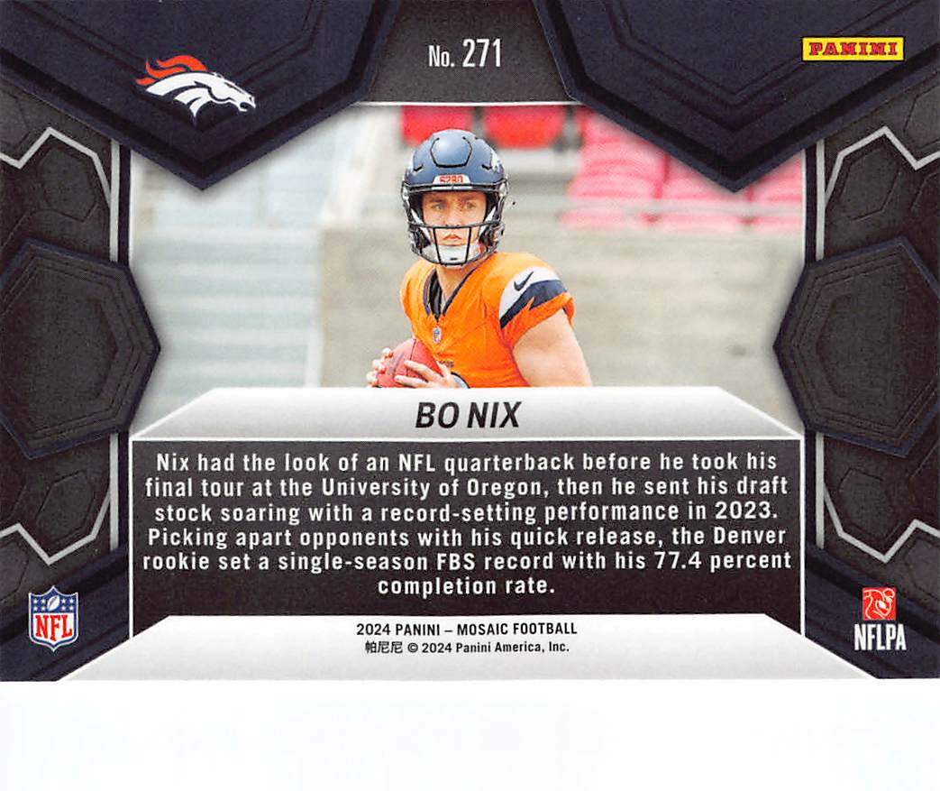 2024 Panini Mosaic Bo Nix Rookie RC #271 Denver Broncos