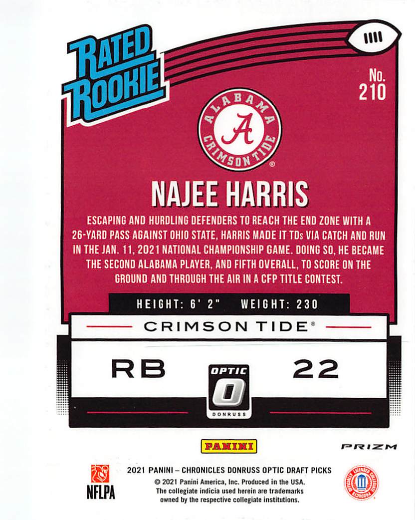2021 Panini Chronicles Donruss Optic Draft Picks Najee Harris Bronze Rookie #210