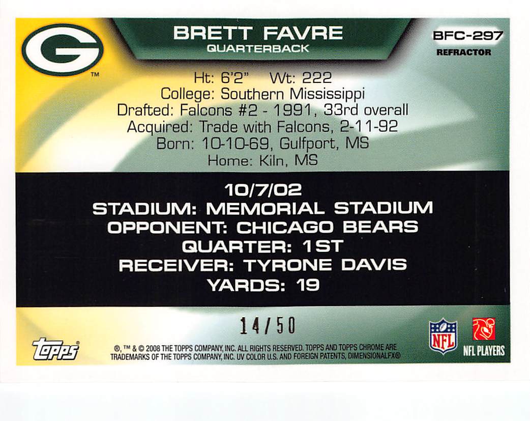 2008 Topps Chrome Flight to 420 Brett Favre Refractor /50 #BFC-297 Green Bay