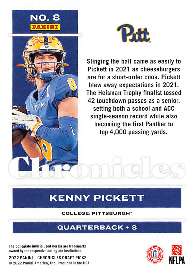 2022 Panini Chronicles Draft Picks Kenny Pickett Rookie RC #8 Panthers
