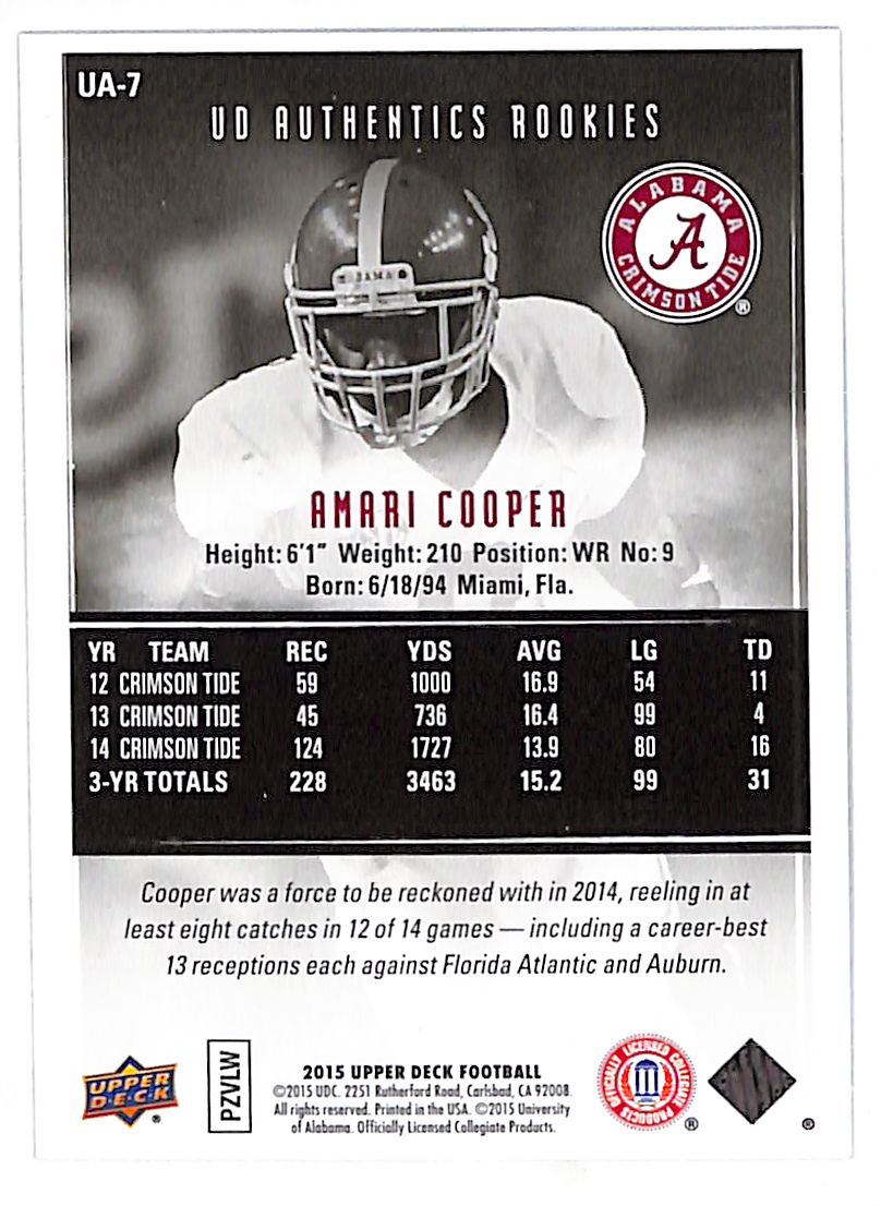 2015 Upper Deck UD Authentics Rookies Amari Cooper /500 #UA-7 Alabama Tide