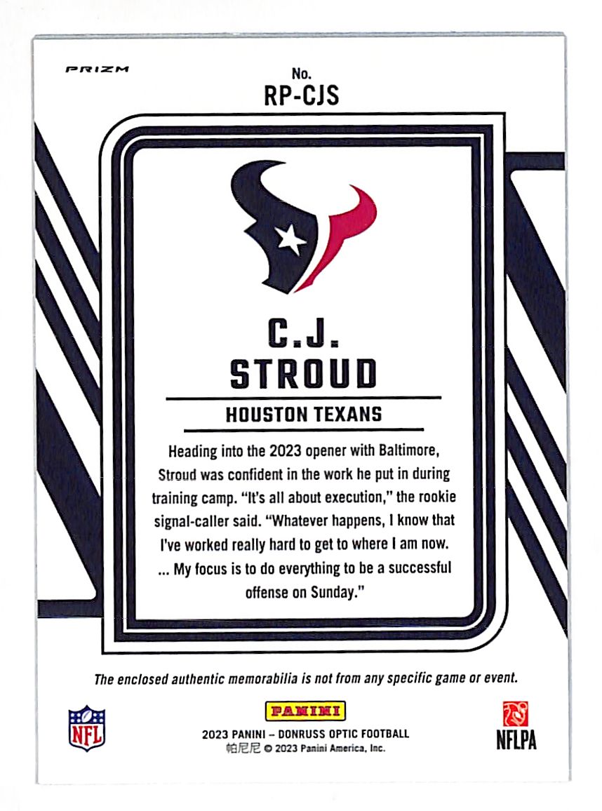2023 Panini Donruss Optic C.J. Stroud Blue Prizm Patch Rookie #RP-CJS Texans