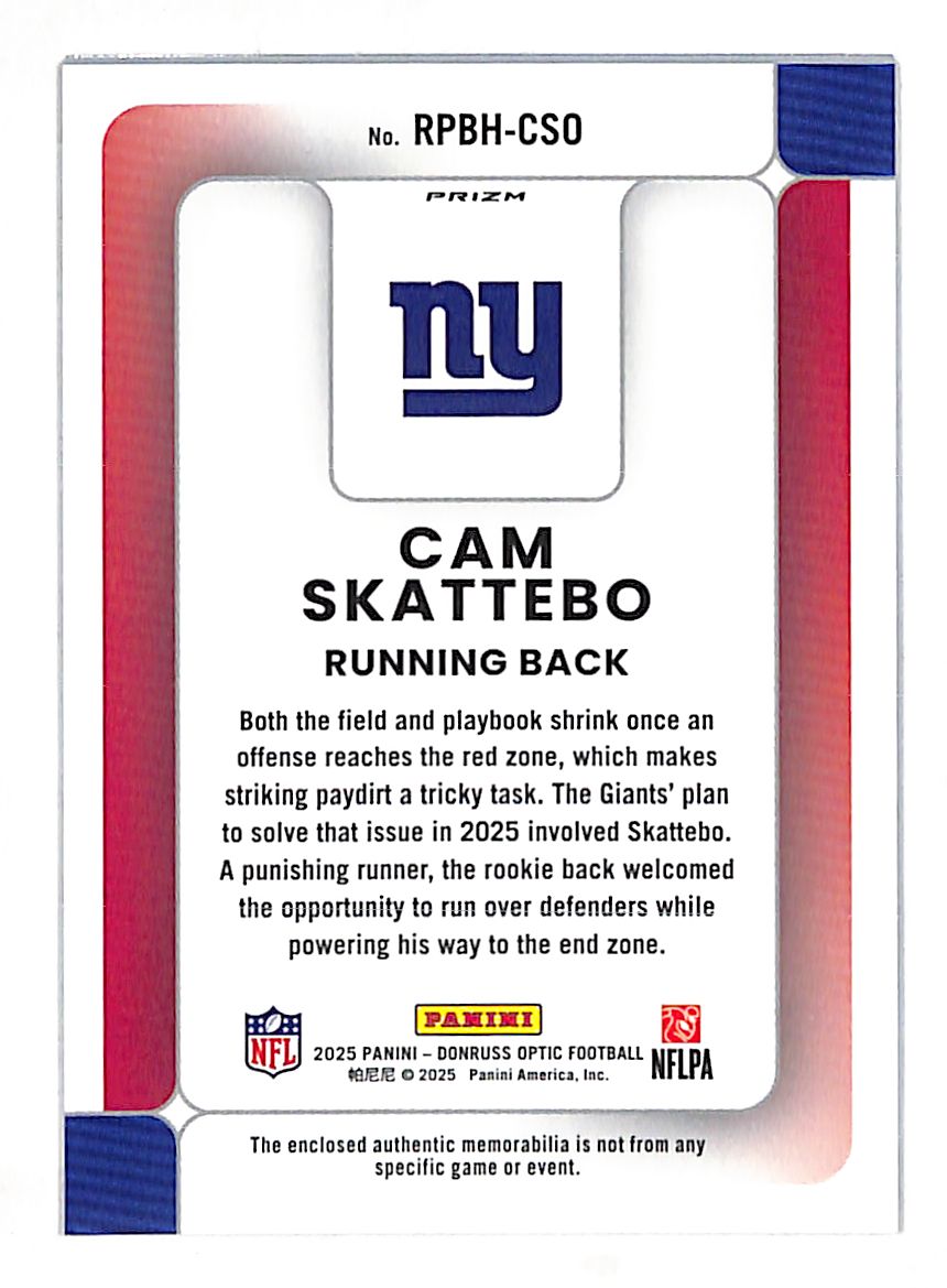 2025 Panini Donruss Optic Cam Skattebo Blue Patch Rookie #RPBH-CSO Giants