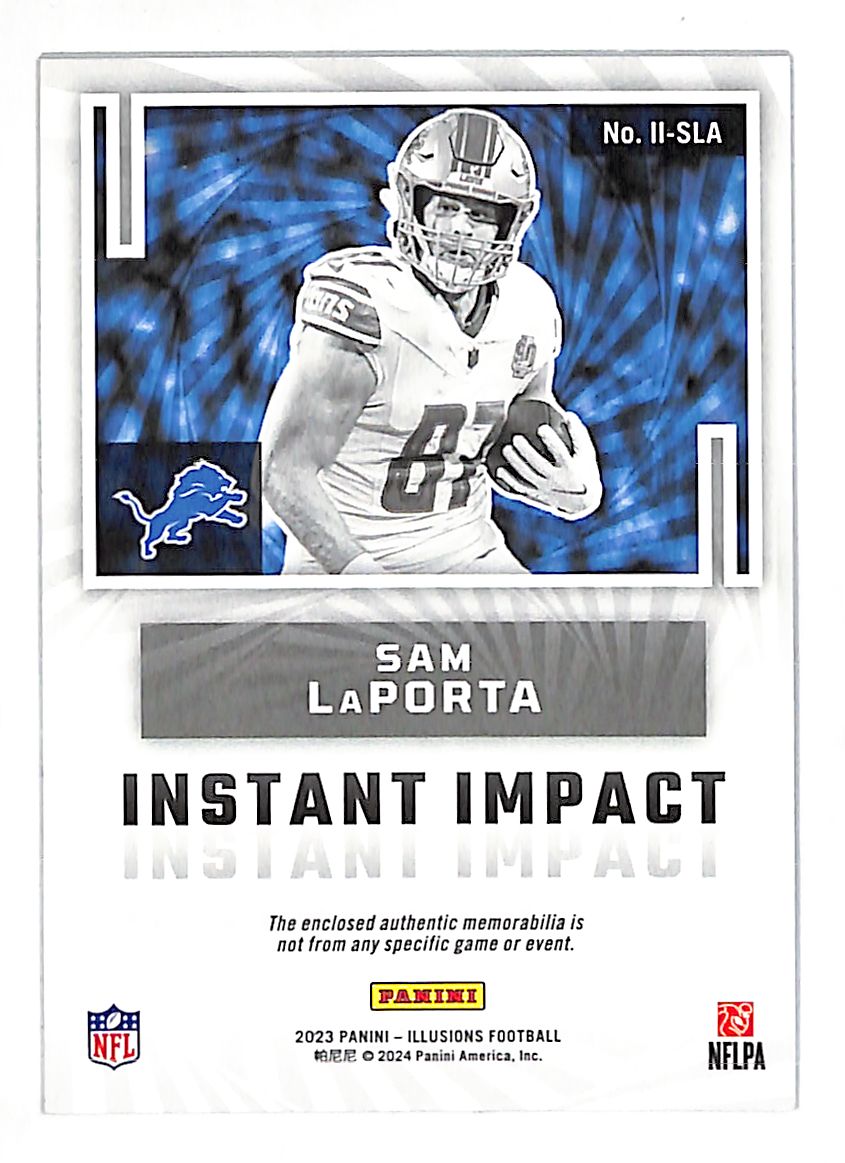 2024 Panini Illusions Sam LaPorta Instant Impact Patch Rookie RC #II-SLA Lions