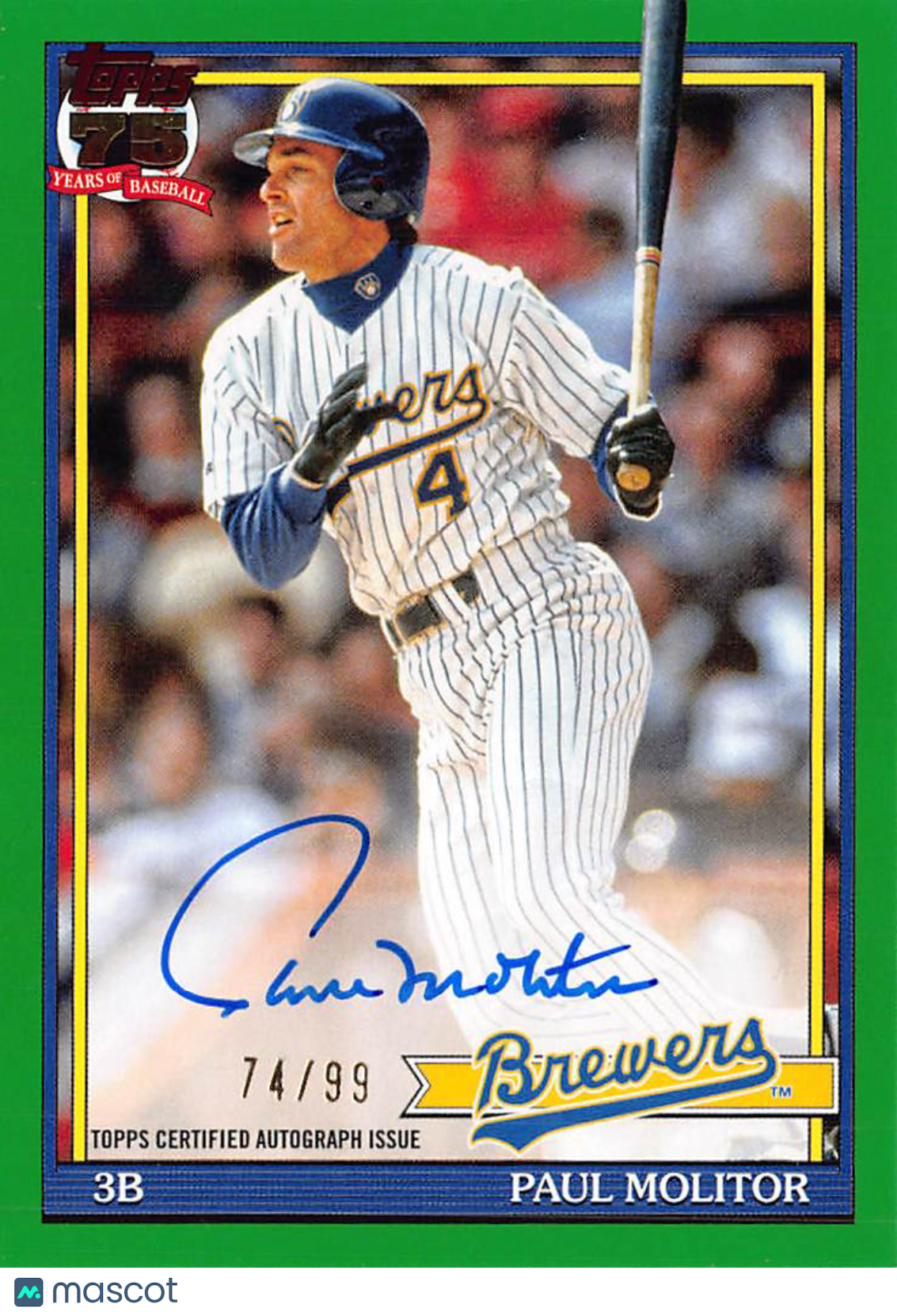 2026 Topps Baseball Paul Molitor Green Autograph /99 #91A-PM Milwaukee Brewers