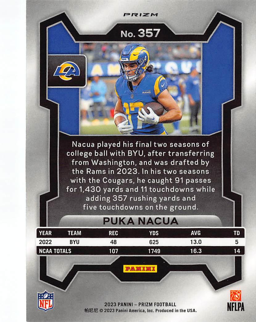 2023 Panini Prizm Puka Nacua Green Wave Rookie RC #357 Los Angeles Rams