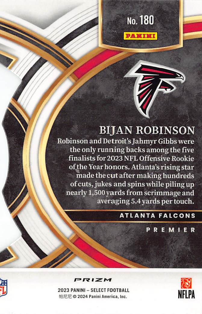 2024 Panini Select Bijan Robinson Red Blue Die-Cut Rookie RC #180 Falcons