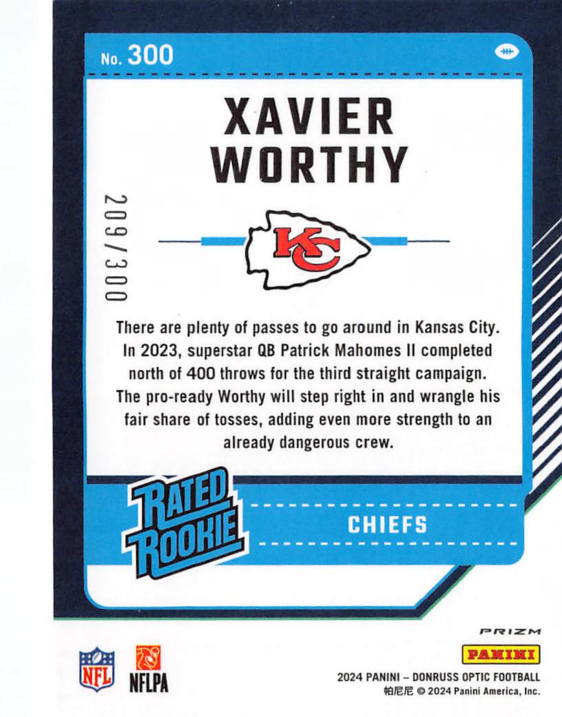 2024 Panini Donruss Optic Xavier Worthy Silver Wave /300 Rookie #300 Chiefs