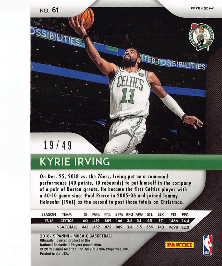2018-19 Panini Mosaic Kyrie Irving Purple /49 #61 Boston Celtics