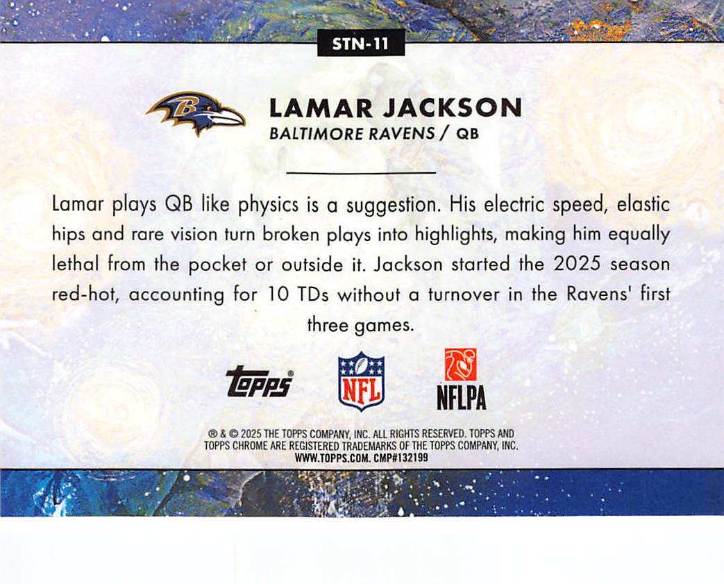2025 Topps Chrome Lamar Jackson Starry Night #STN-11 Baltimore Ravens