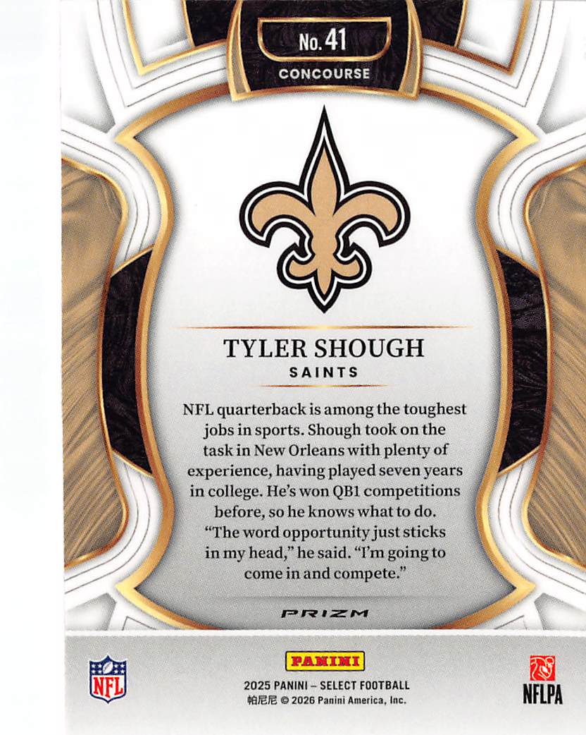 2026 Panini Select Tyler Shough Pink Shock Rookie RC #41 New Orleans Saints
