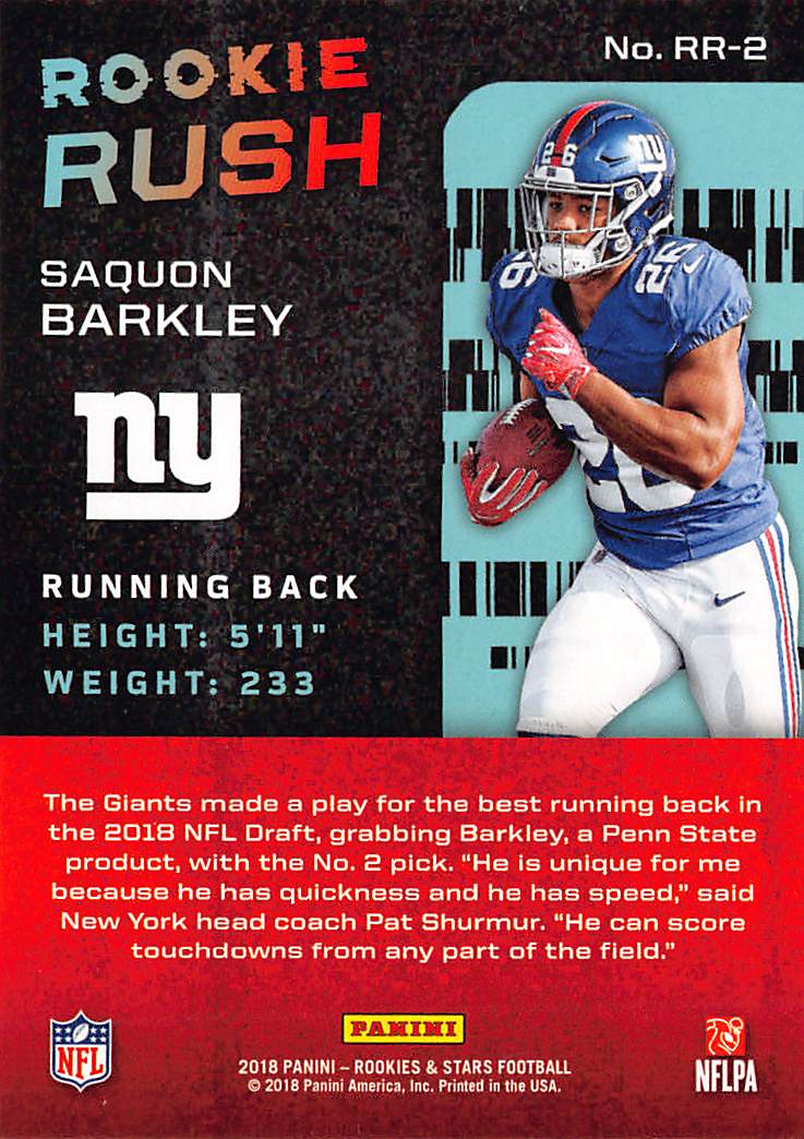 2018 Panini Rookies & Stars Saquon Barkley Rookie #RR-2 New York Giants