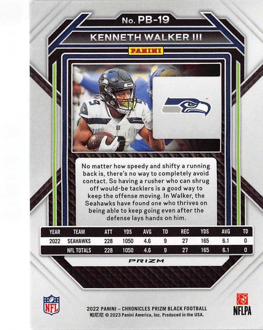2023 Panini Chronicles Black Kenneth Walker III Refractor Rookie RC #PB-19