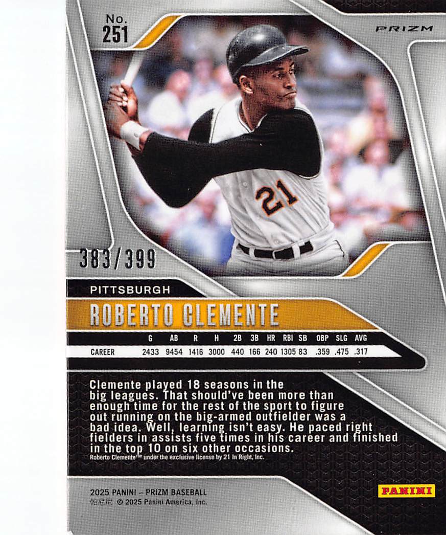 2025 Panini Prizm Baseball Roberto Clemente Orange Disco /399 #251 Pirates