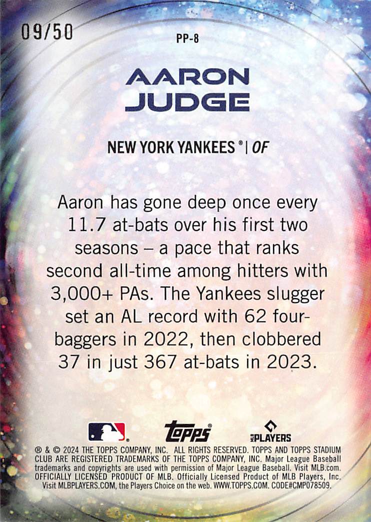 2024 Topps Stadium Club Power Packed Aaron Judge Green /50 #PP-8 Yankees