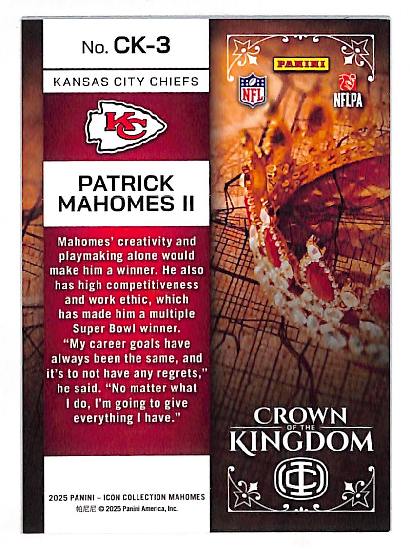 2025 Panini Icon Collection Crown of the Kingdom Patrick Mahomes II #CK-3 Chiefs