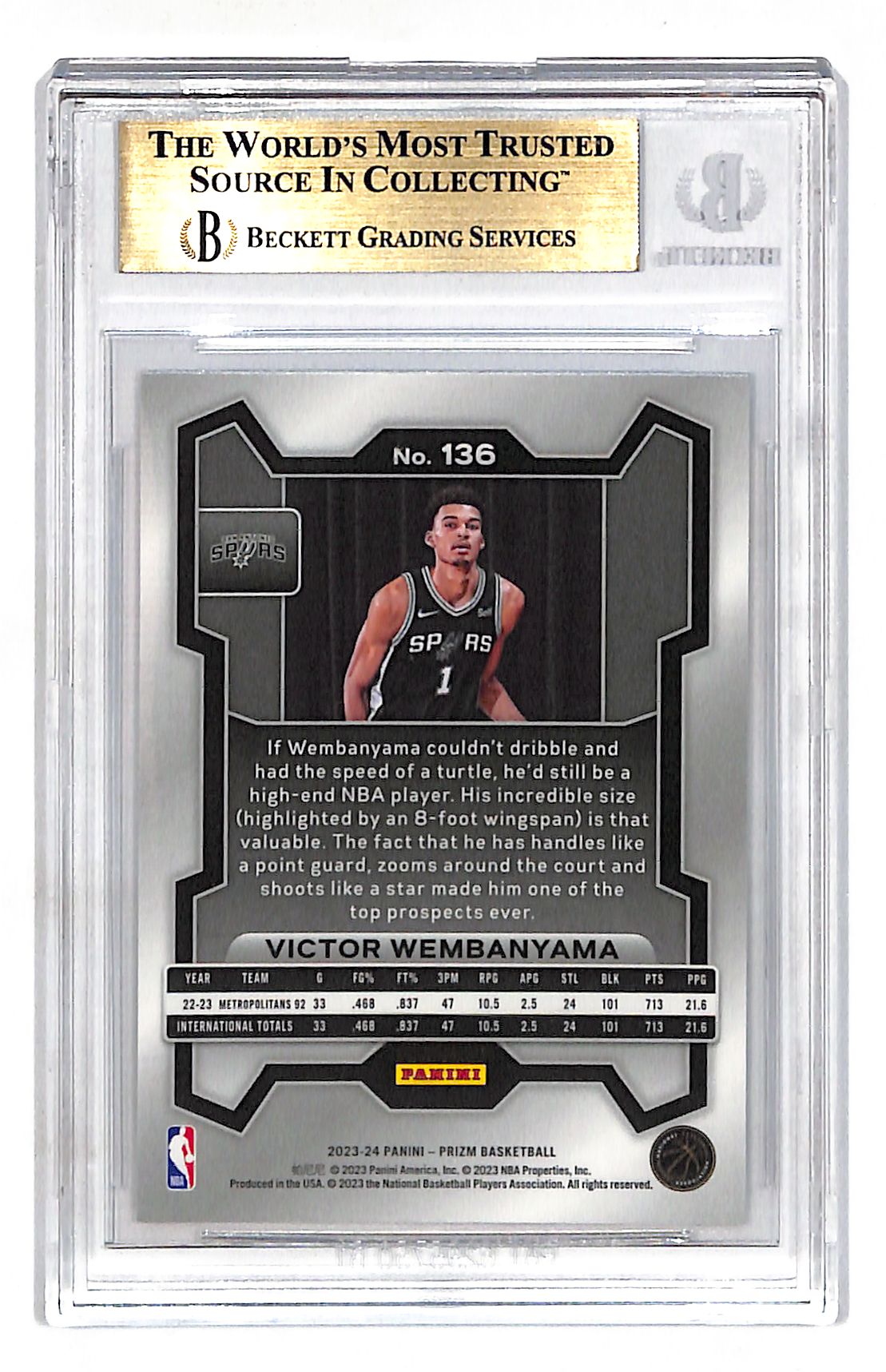 2023 Panini Prizm Victor Wembanyama Rookie RC #136 BGS 9.5 San Antonio Spurs