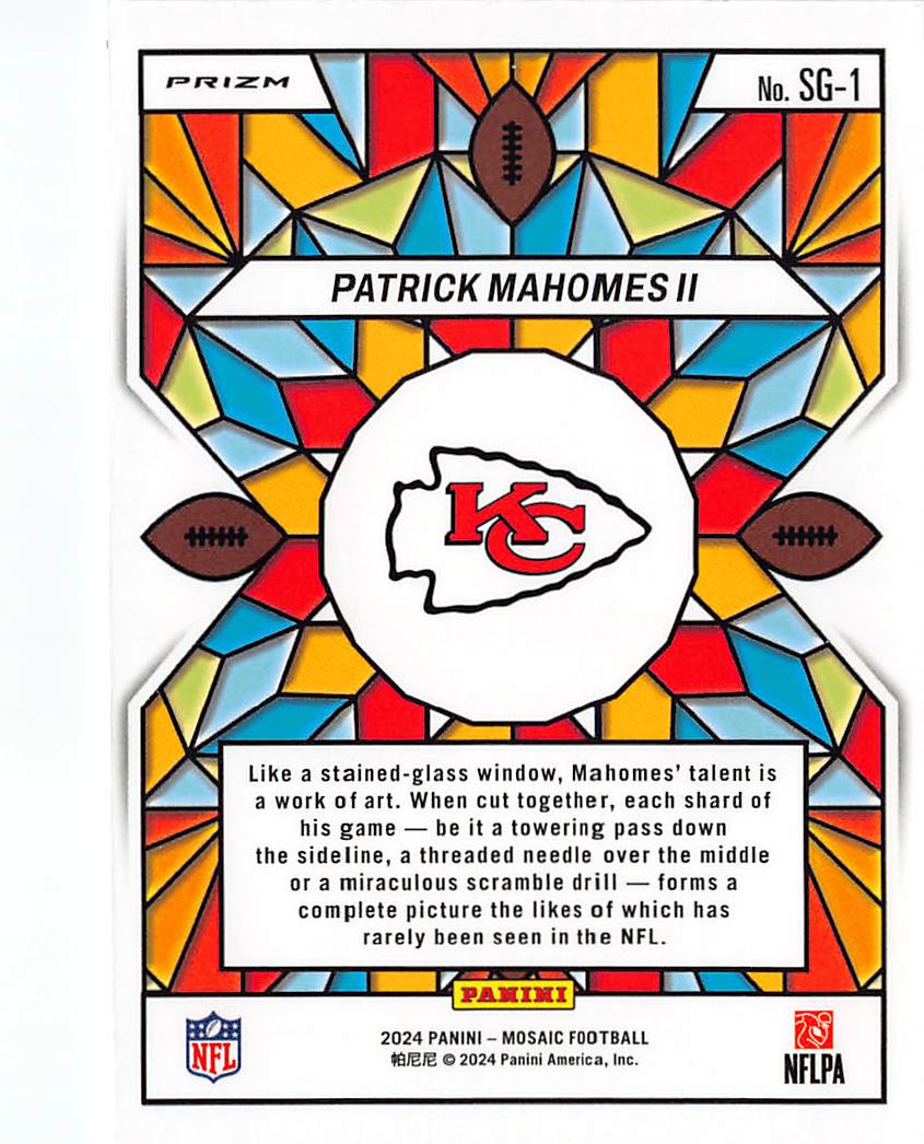 2024 Panini Mosaic Patrick Mahomes II Stained Glass #SG-1 Kansas City Chiefs
