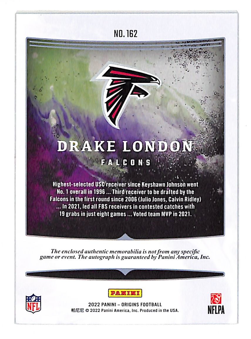 2022 Panini Origins Football Drake London Patch Autograph Rookie RC #162 Falcons