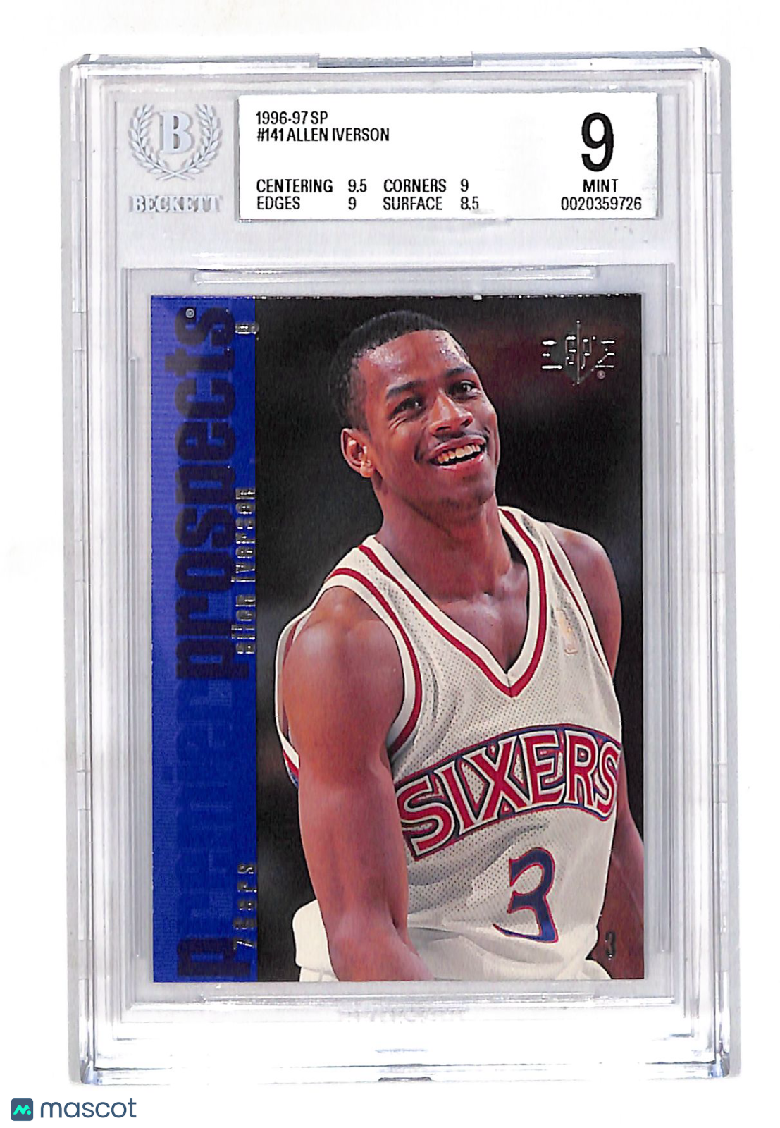 1997 Upper Deck SP Allen Iverson Premier Prospects #141 BGS 9 Philadelphia 76ers