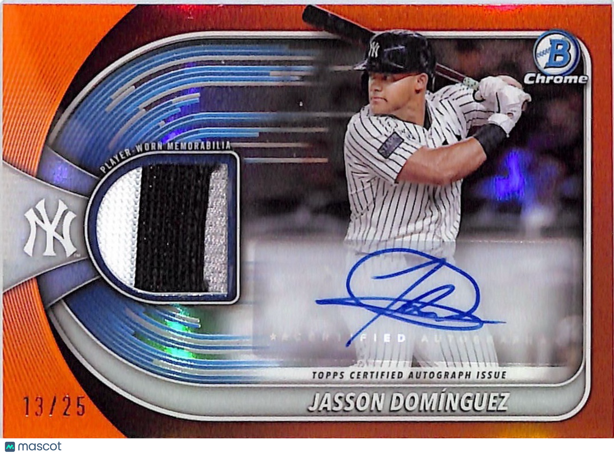 2025 Bowman Chrome Jasson Domínguez Orange /25 Autograph Relic #BCAR-JD Yankees