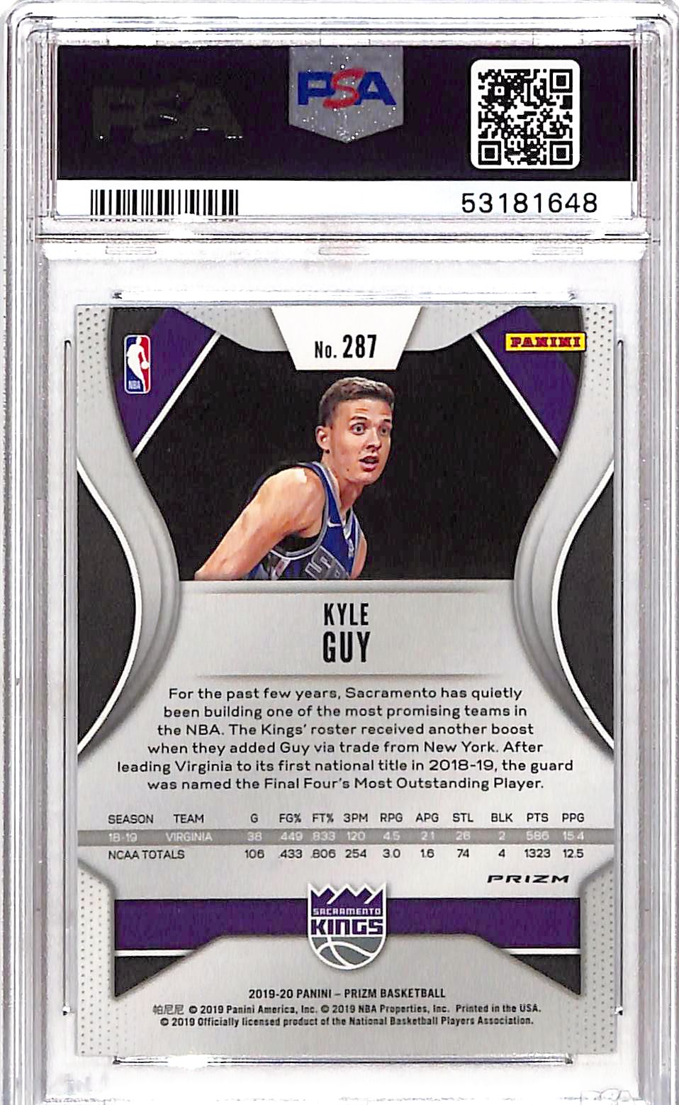 2019 Panini Prizm Kyle Guy #287 Silver PSA 8