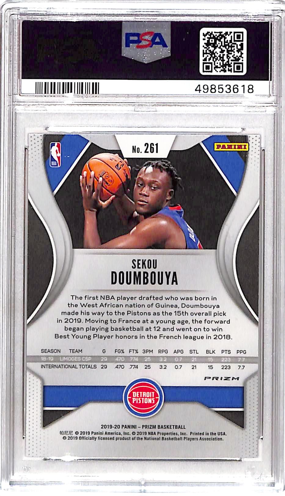 2019 Panini Prizm Sekou Doumbouya #261 Orange Ice PSA 9
