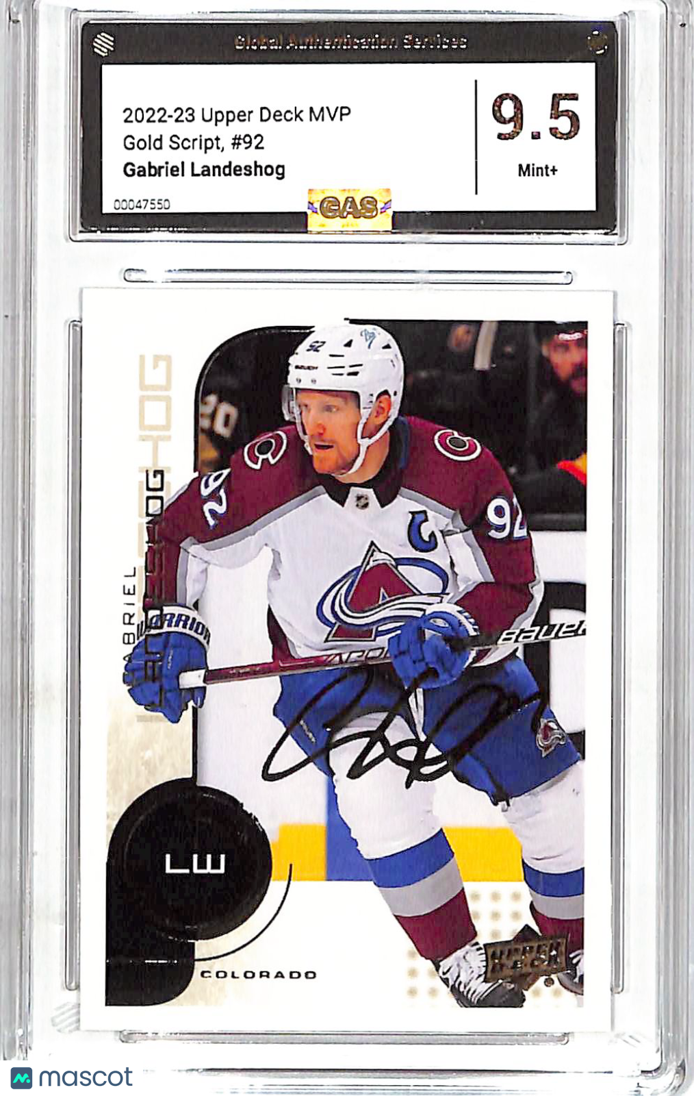 2022-23 Upper Deck MVP Gabriel Landeskog Gold Script #92 GAS 9.5 Avalanche