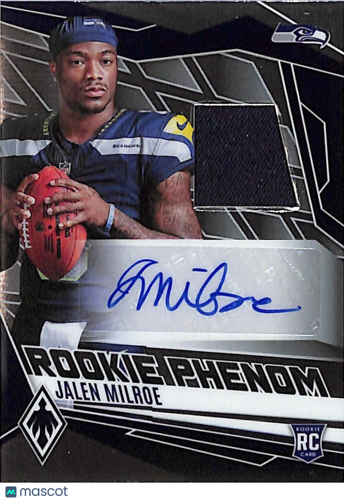 2025 Panini Phoenix Jalen Milroe /249 Rookie Patch RC Autograph RPJ-JME Seahawks