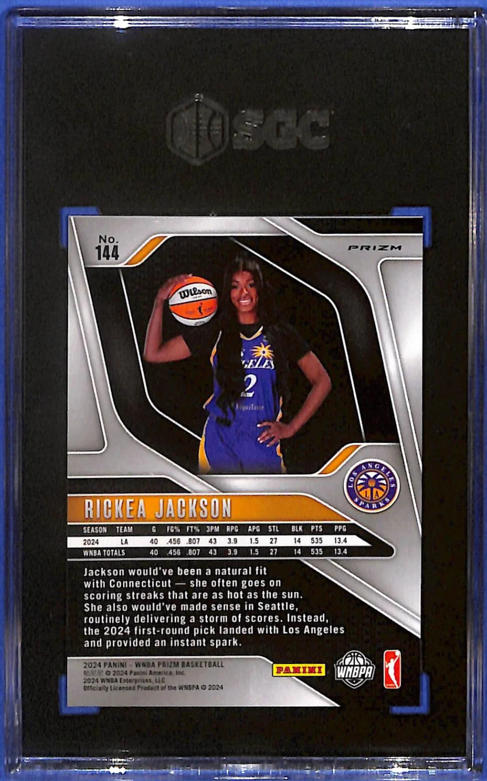 2024 Panini Prizm WNBA - Rickea Jackson #144 Blue Velocity Prizm (RC) SGC 9.5