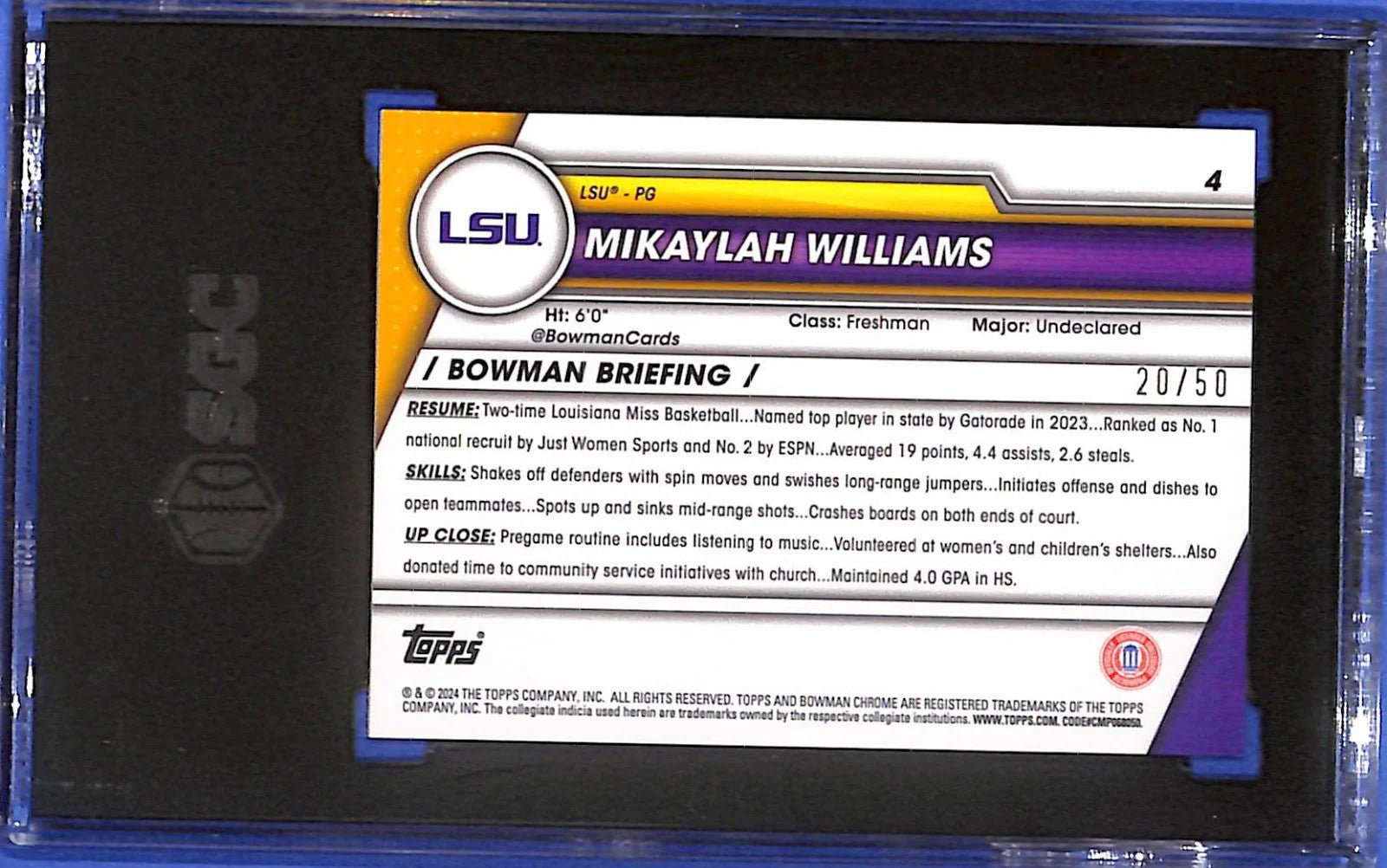 2023-24 Bowman U Chrome Mikaylah Williams Gold Shimmer Refractor /50 (RC) SGC 10