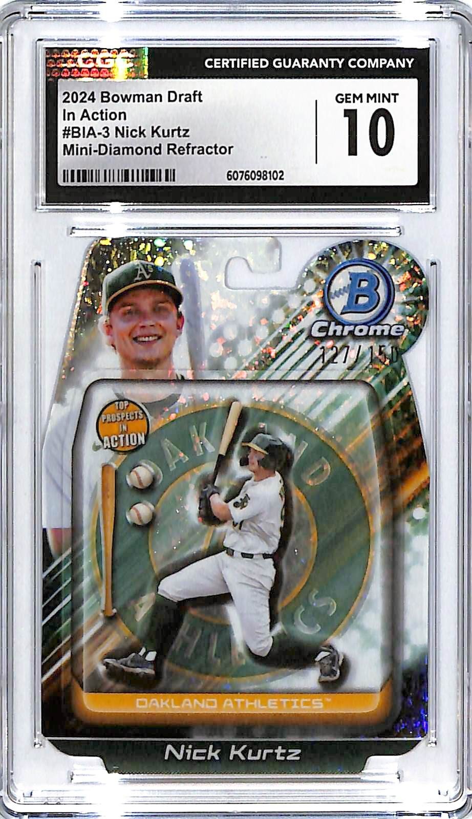 2024 Bowman Draft Chrome Nick Kurtz in Action Mini Diamond Refractor CGC 10 /150